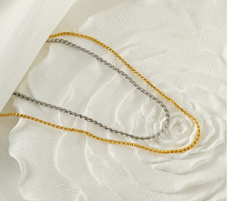 14K Gold Titanium Alloy Necklace Thin Box Chain Twist Chain Stackable Jewelry