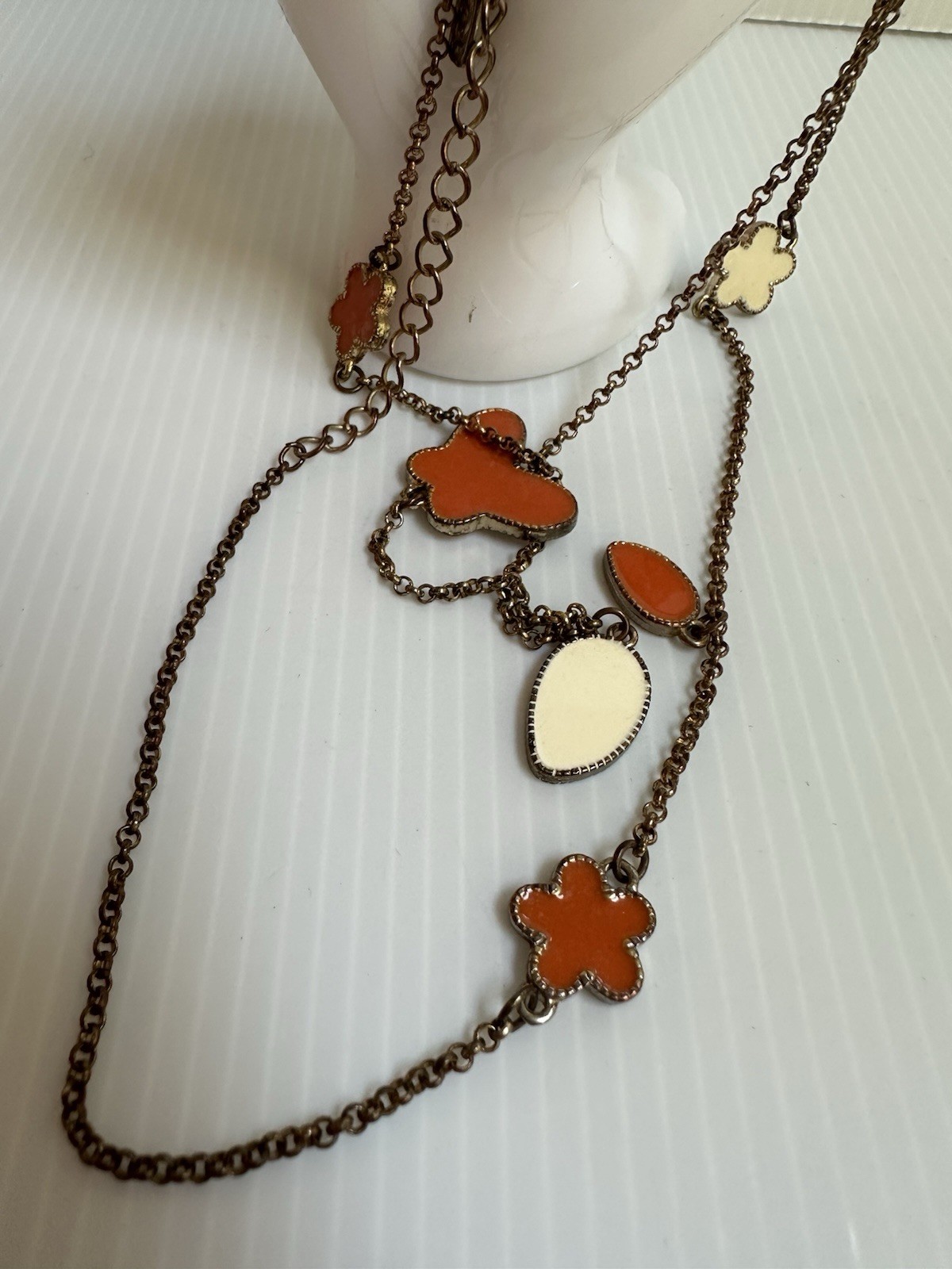 DESIGNER SIGNED”YOU AND I”38”LONG LUCIT ORANGE CREAMY BUTTERFLIES STARS NECKLACE
