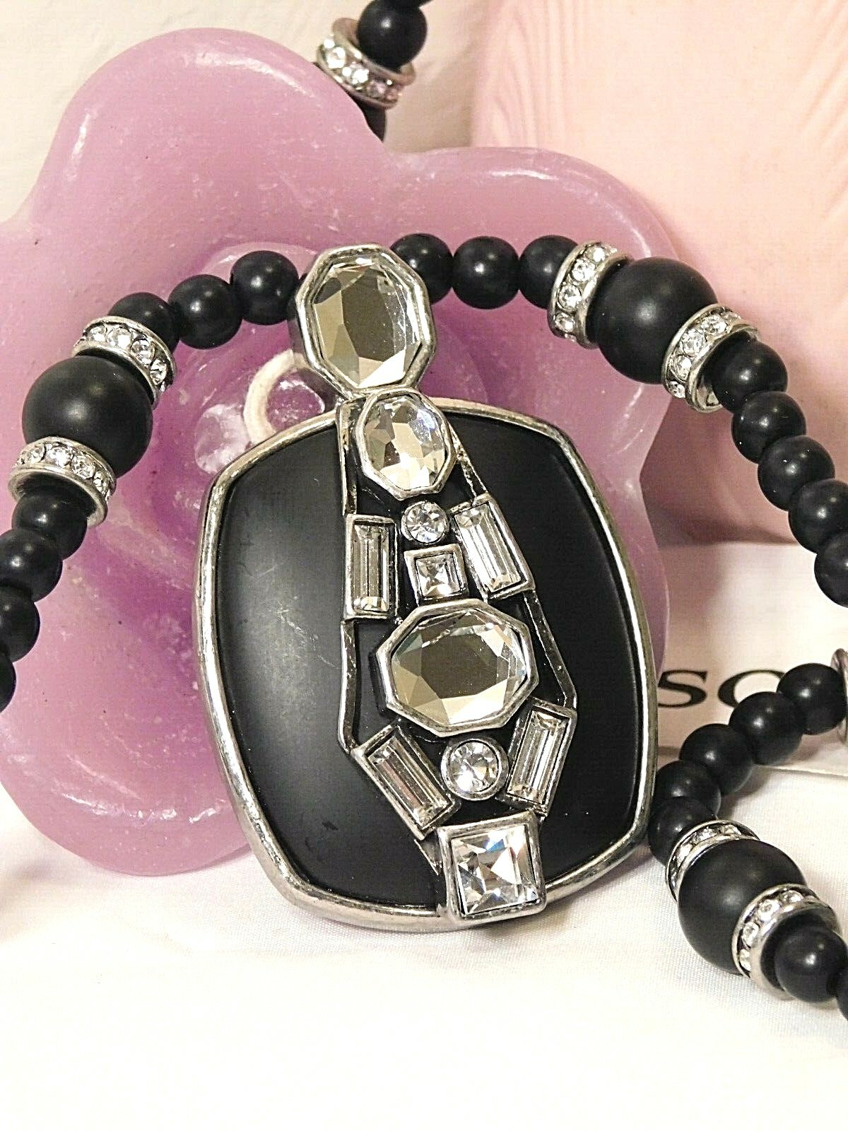Beautiful Lia Sophia All-Black “TONI ANN” Necklace, 36-39″, Cut Crystals, NWOT