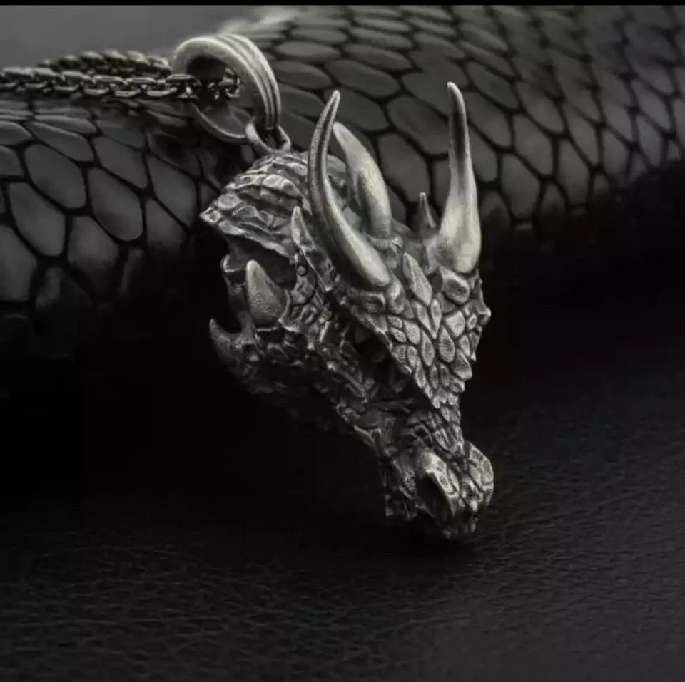 Men’s Fashion Jewelry Silver Dragon Viking Pendant Necklace 158