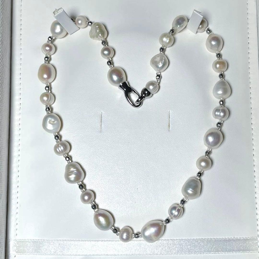 Large Genuine Pearl Necklace Baroque 7.5-11.0mm From Japan