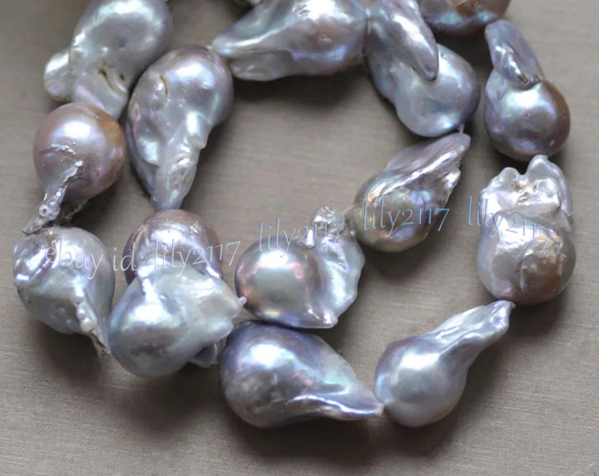 AAA classic 22-25mm south sea baroque silver grey pearl necklace 18inches 14k
