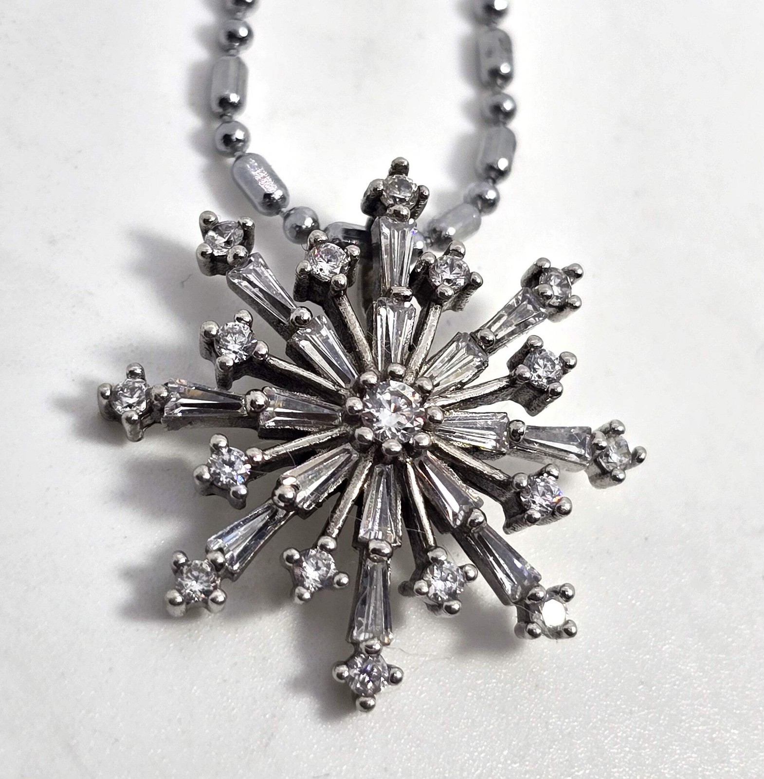 Silver snowflake cubic zirconia clear stone sterling silver necklace