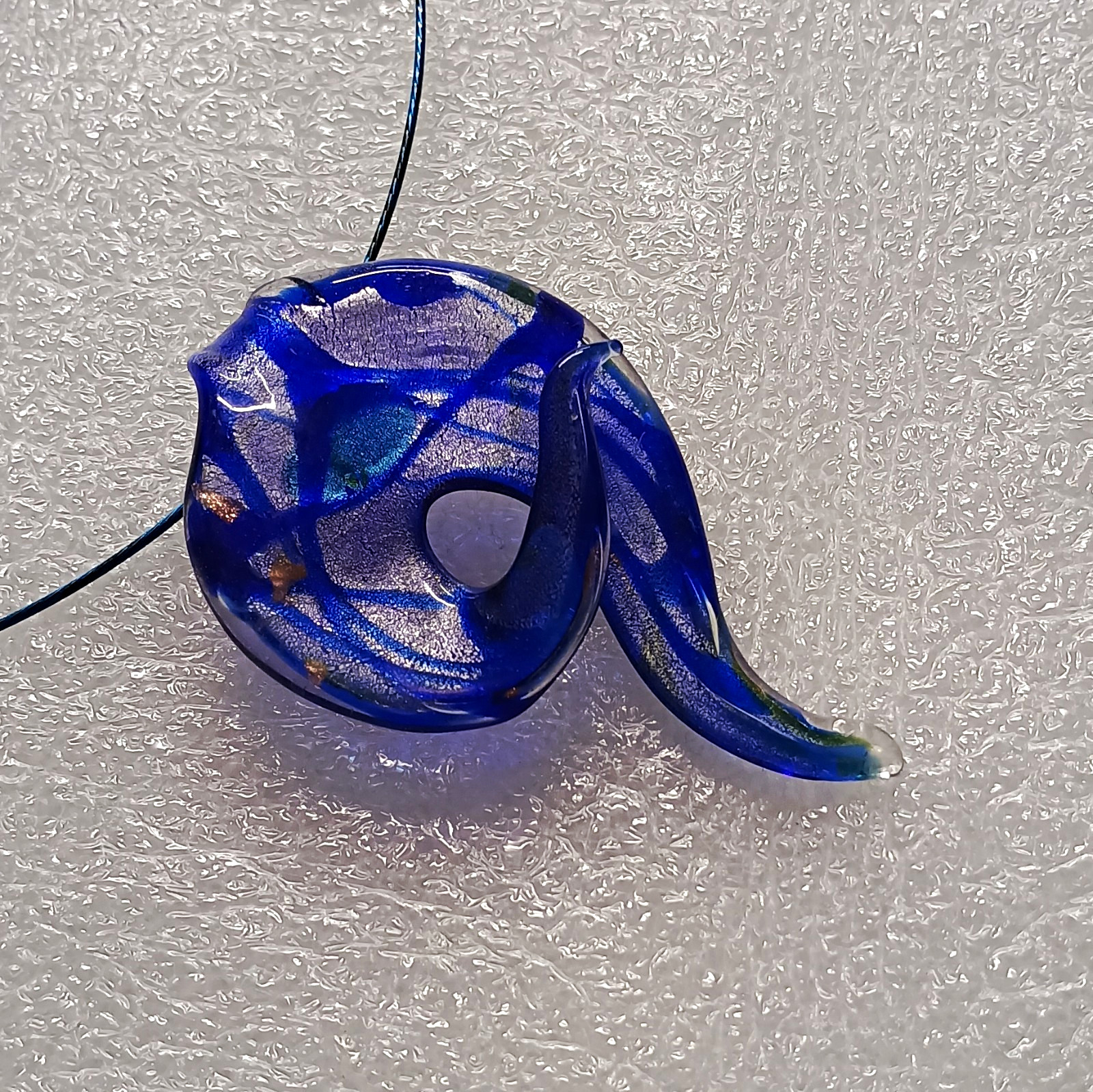 Blue Art Glass Swirl Asymmetrical Charm Pendant Necklace Cord Barrel Closure