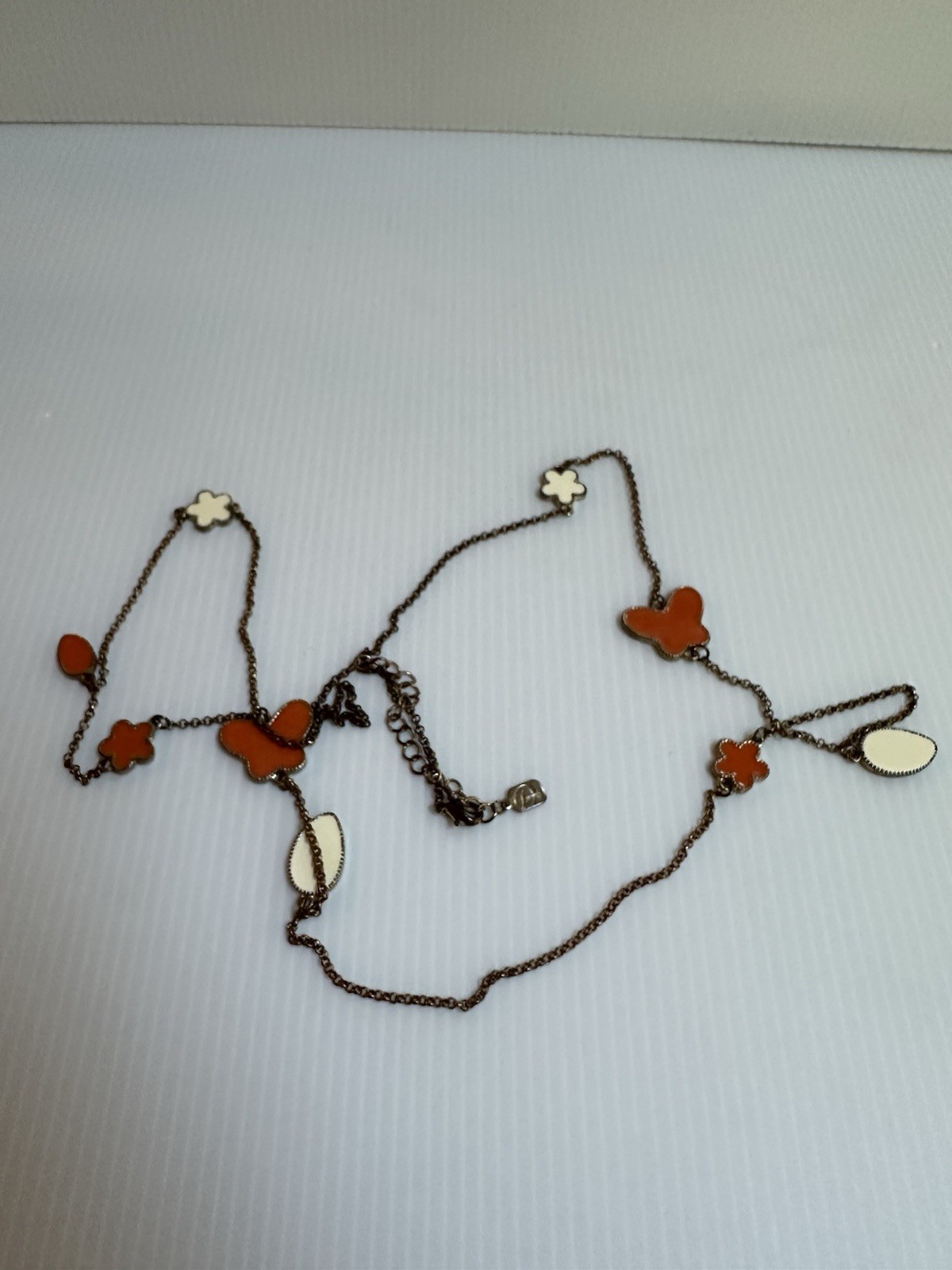DESIGNER SIGNED”YOU AND I”38”LONG LUCIT ORANGE CREAMY BUTTERFLIES STARS NECKLACE