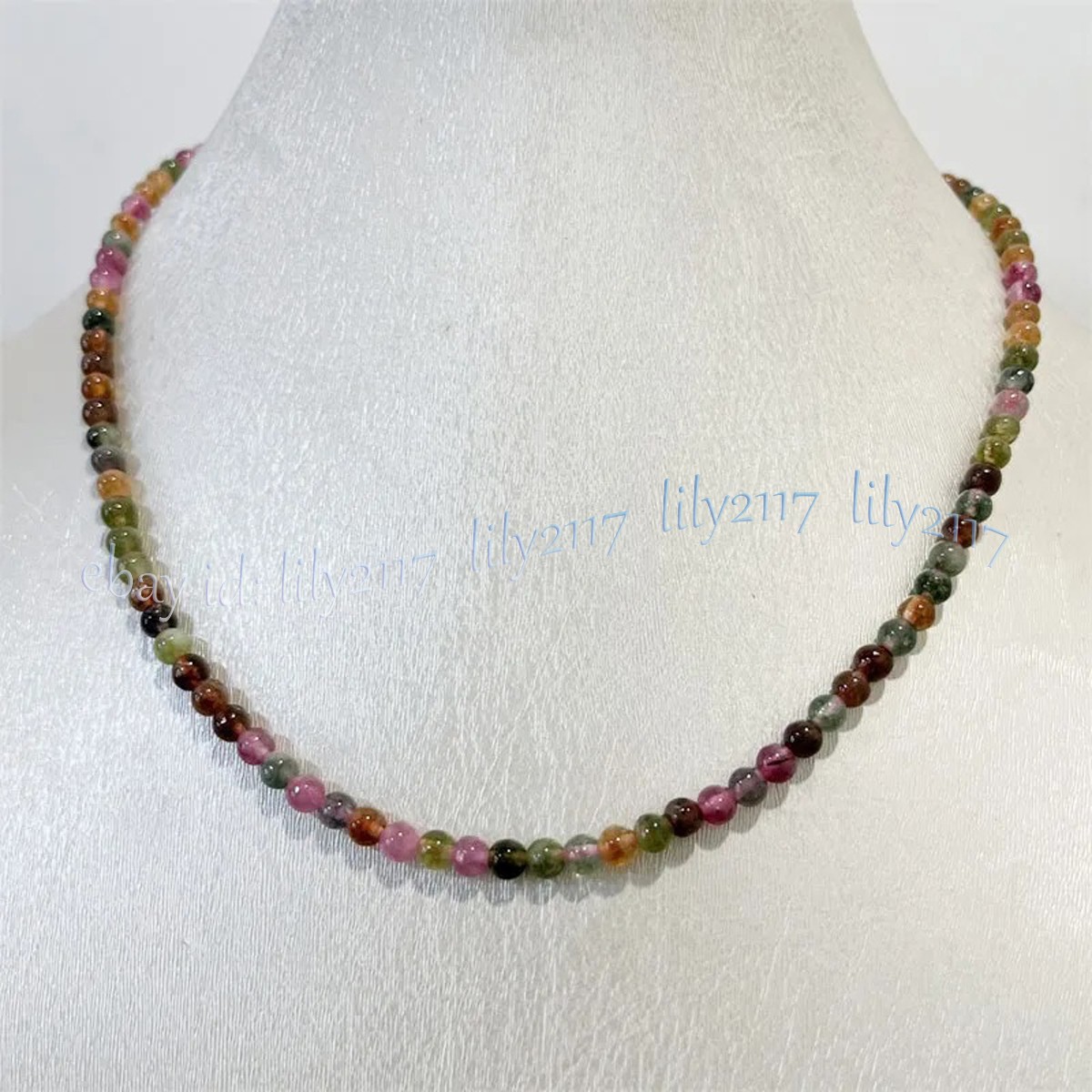 Small 4mm Natural Colorful Tourmaline Round Gemstone Beads Necklace 14-28 inch