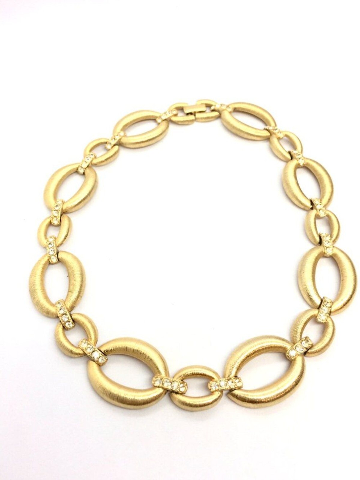 VINTAGE CHAIN NECKLACE Matte Brushed Gold Tone Rhinestone Accent Collar