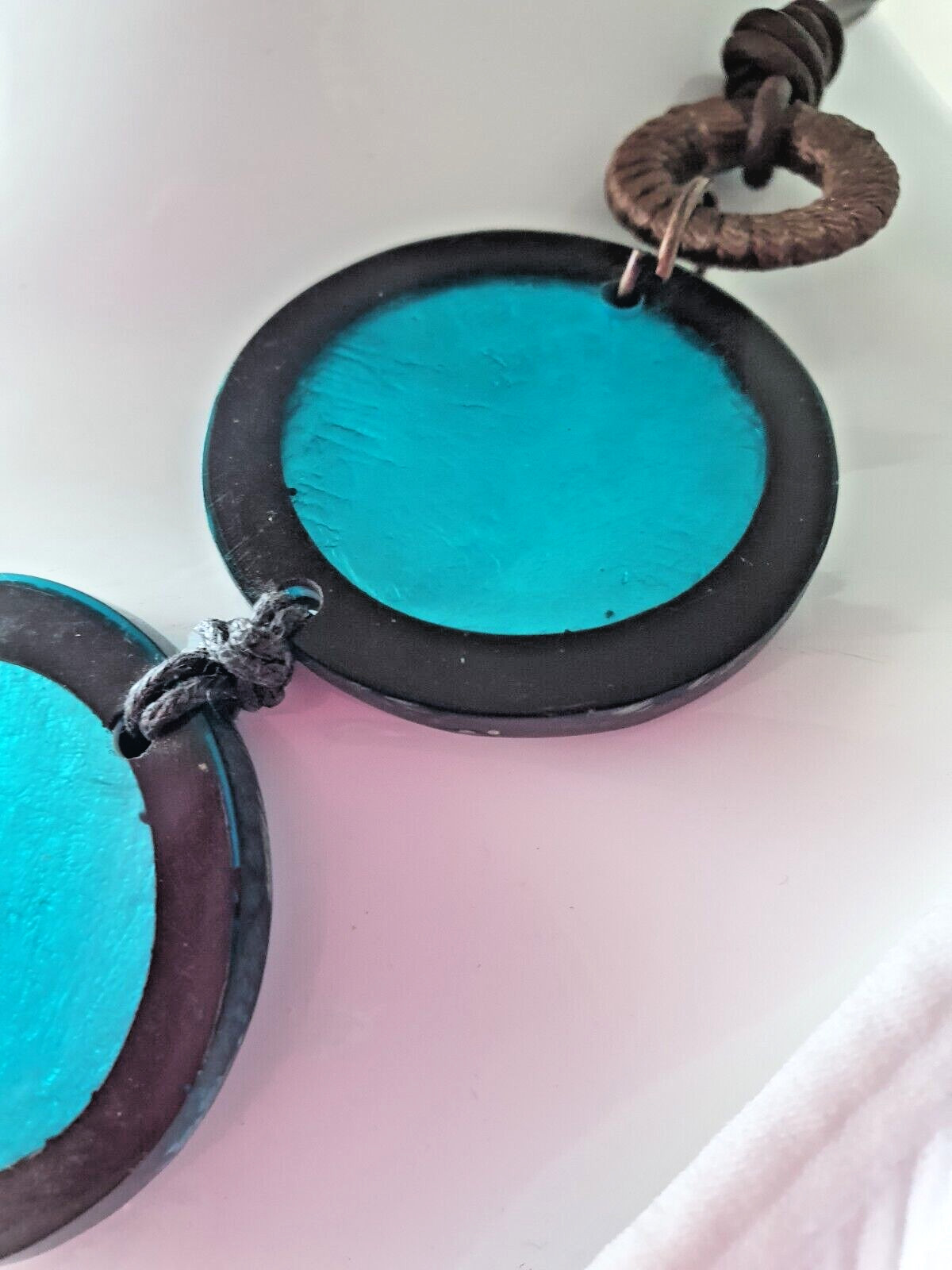 Artisan Studio Blue Dyed Shell Acrylic Disc Round None Metal Statement Necklace