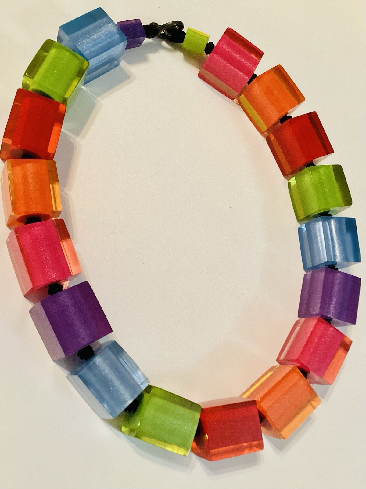 Colorful Lucite Modernist Cube Mod Necklace Zahara 20 1/2” 💛