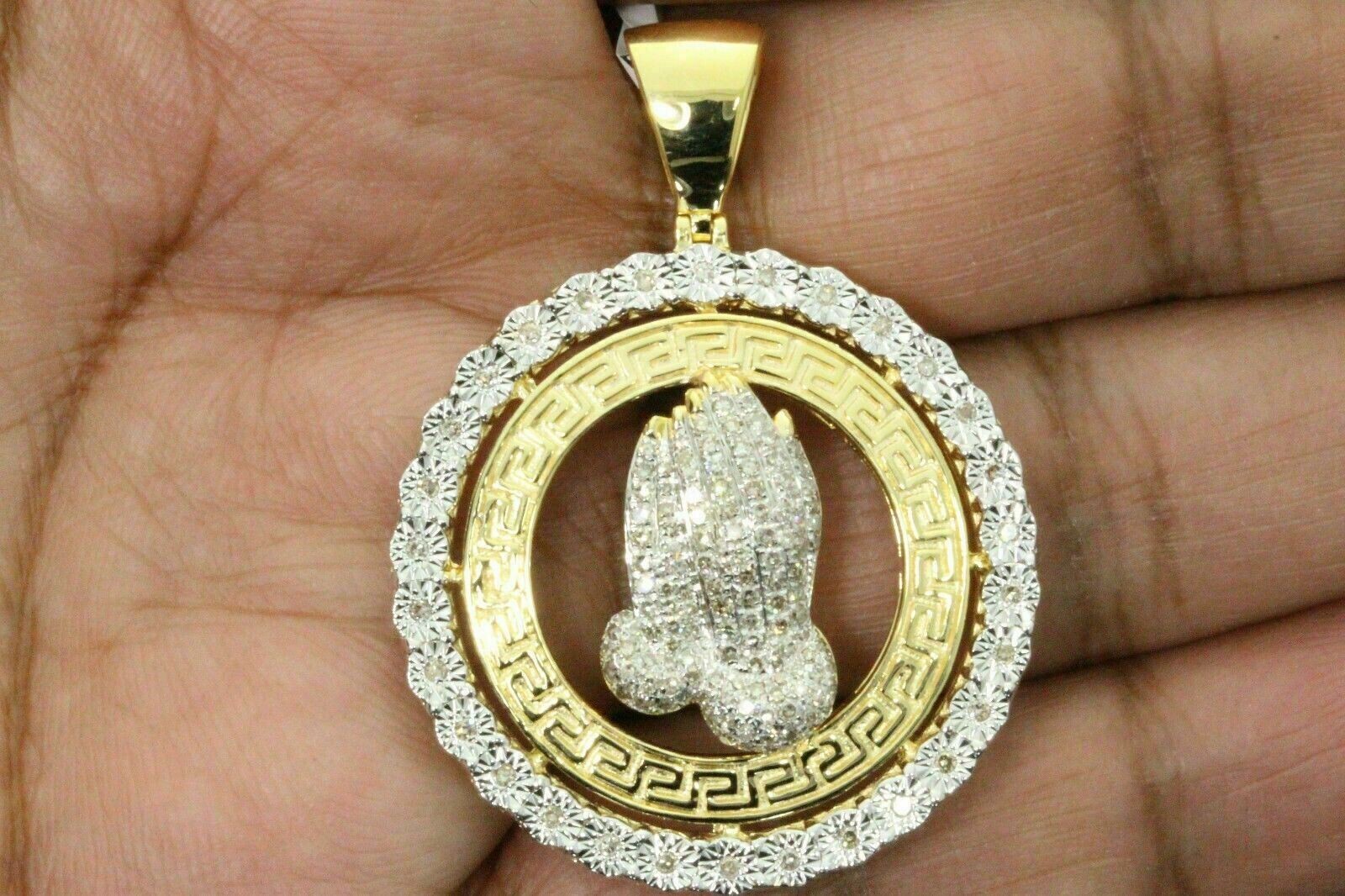 1 Ct Round Cut Moissanite Praying Hands Charm Pendant In 14K Yellow Gold Plated