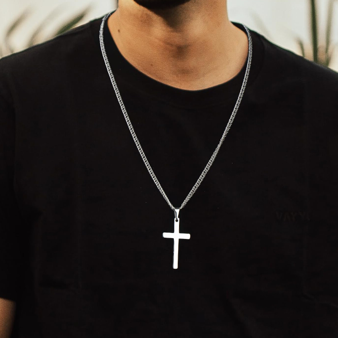 Men Women Boy Cross Necklace Stainless Steel Boy Plain Pendant Cuban Chain Gift