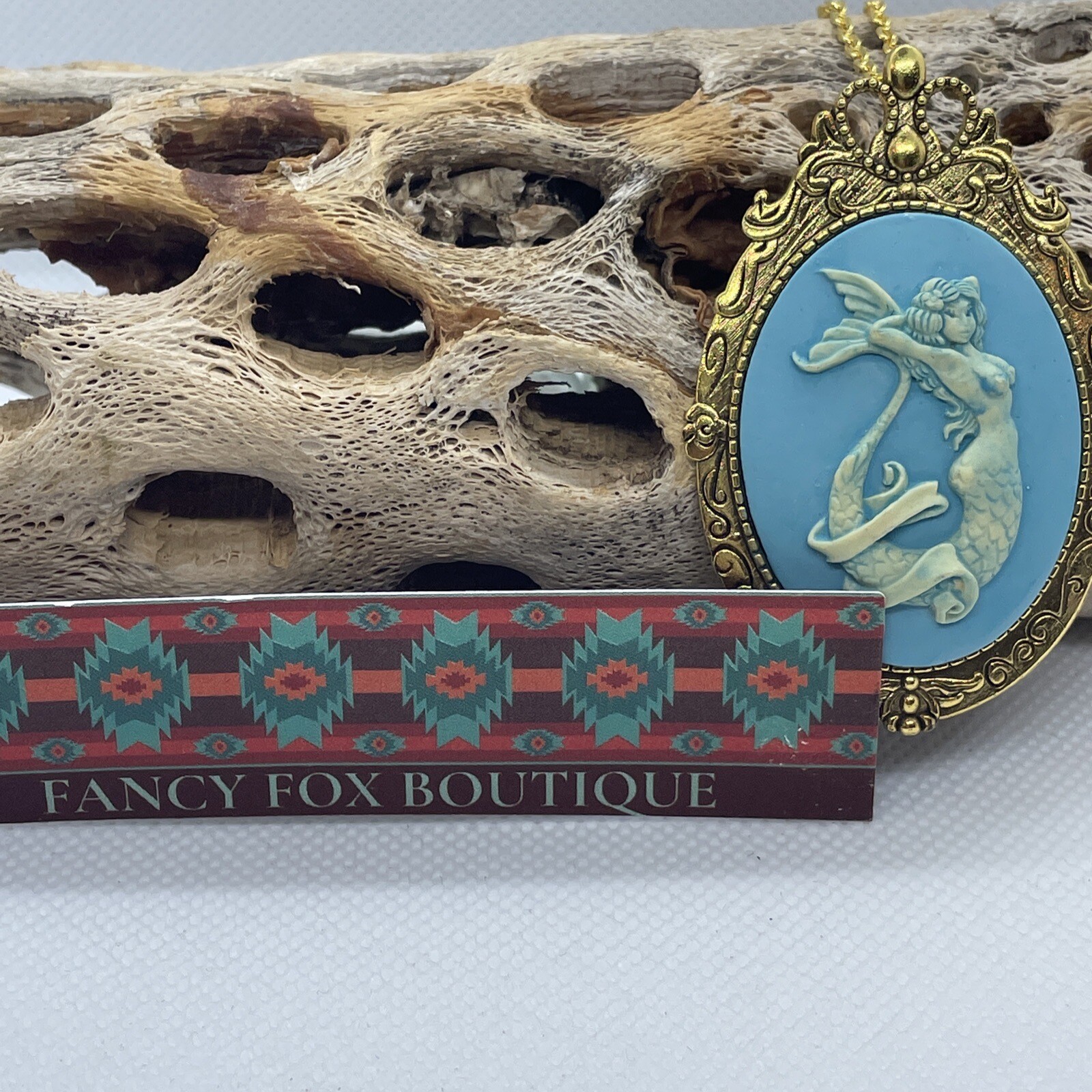 Mermaid Beach BFF Sister Sea Goddess WEDDING Siren Cameo Necklace Teal Gold New