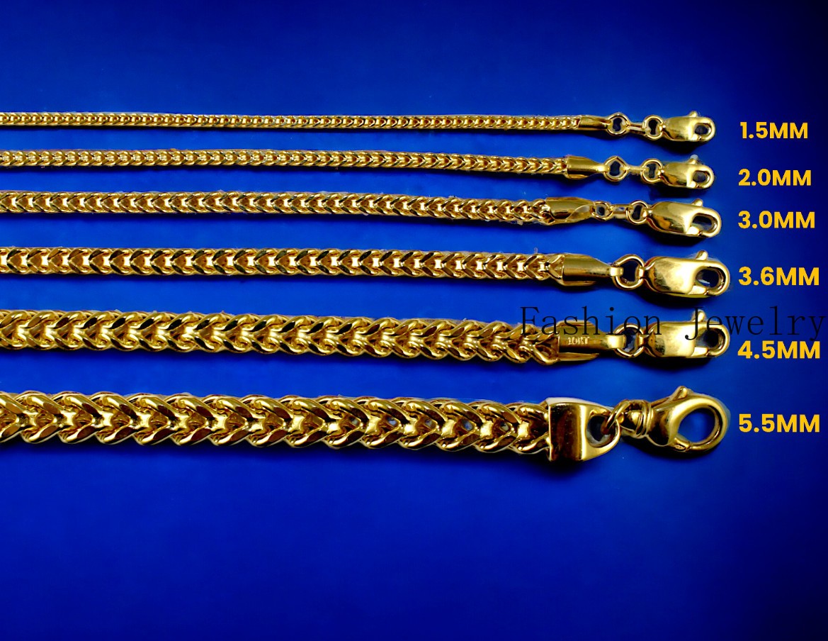 10K Yellow Gold Franco Box Square Necklace Bracelet Chain Real 2mm-7mm 7″-30″