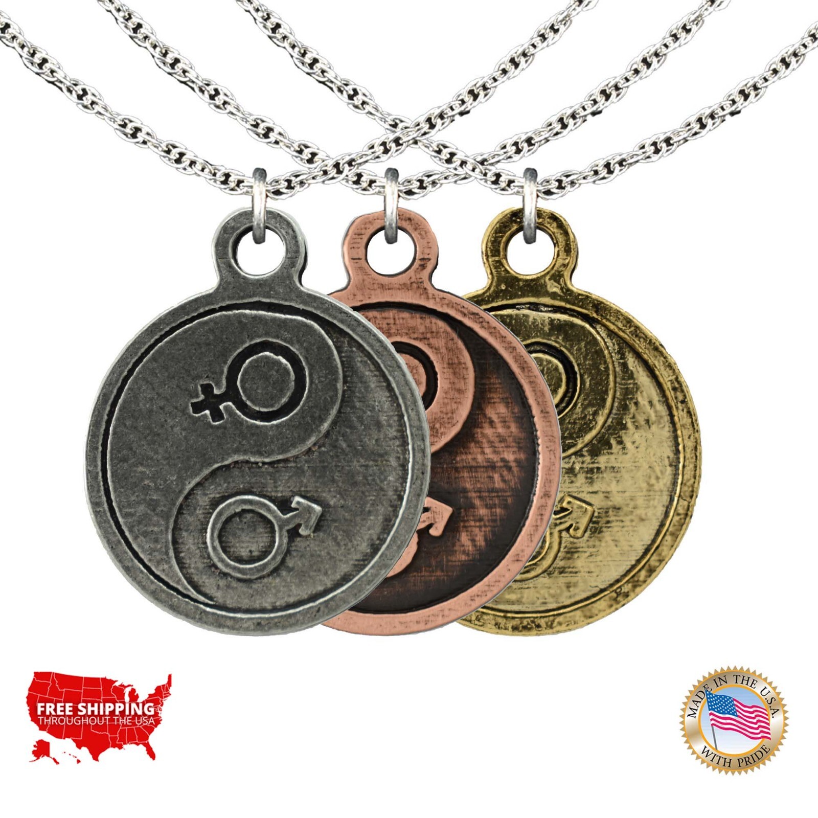 Yin Yang Metal Pendant Love Man And Woman, Male And Female Necklace G055PEN