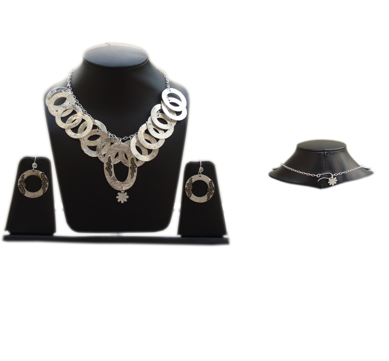 Silver Necklace Set For Women Classic Hammer Finish Silver Plated Neckalace