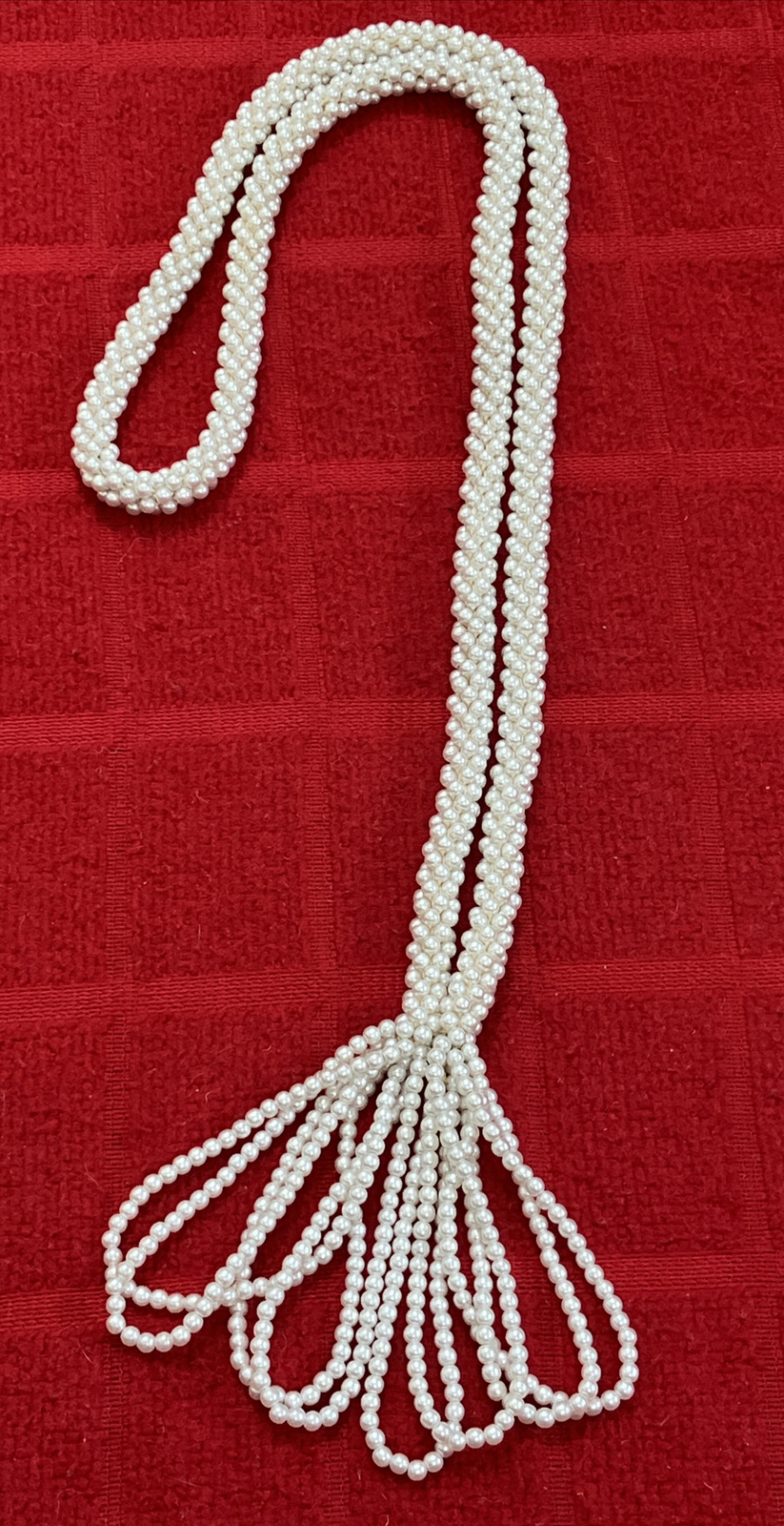FAUX PEARLS ROPE TASSELS NECKLACE