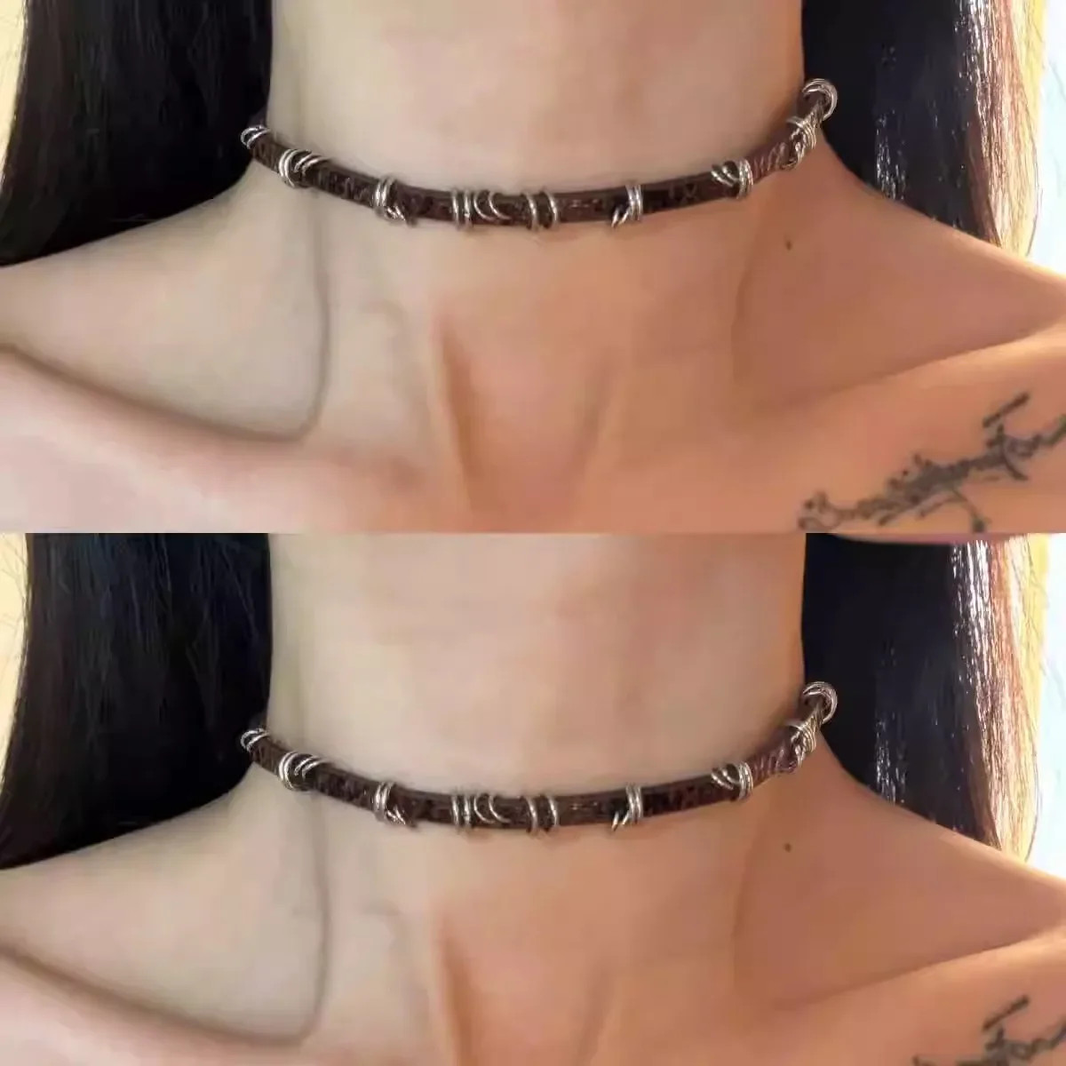 Vintage Irregular Metal Circle Leather Necklace Choker Gothic Collar Jewelry