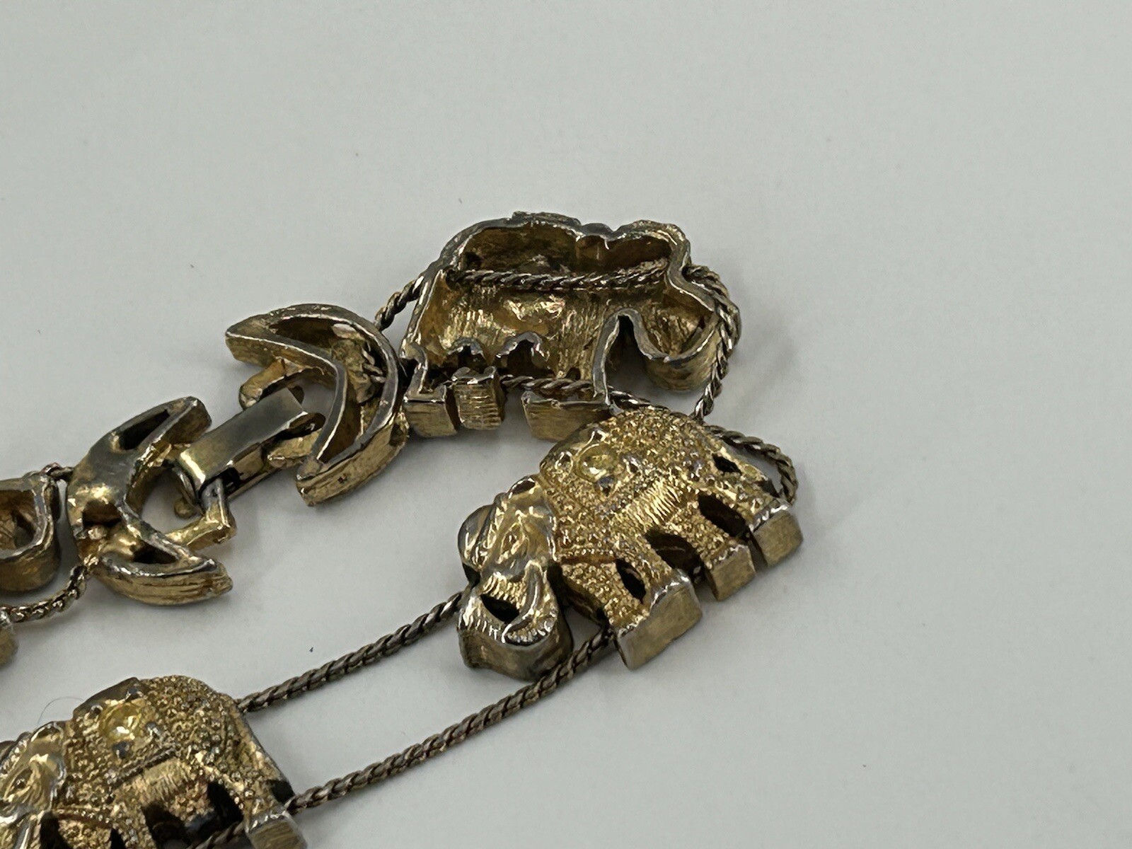 Bracelet Womens Elephant Slider Bracelet Gold Tone 7 Inch Clear Rhinestones