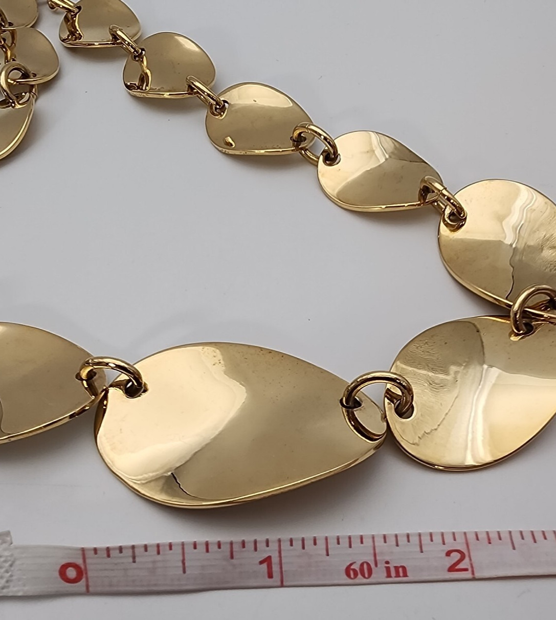 Vtg Choker Francesca Visconti Graduated Waved Ovals Shiny Gold Tone Necklace 16″
