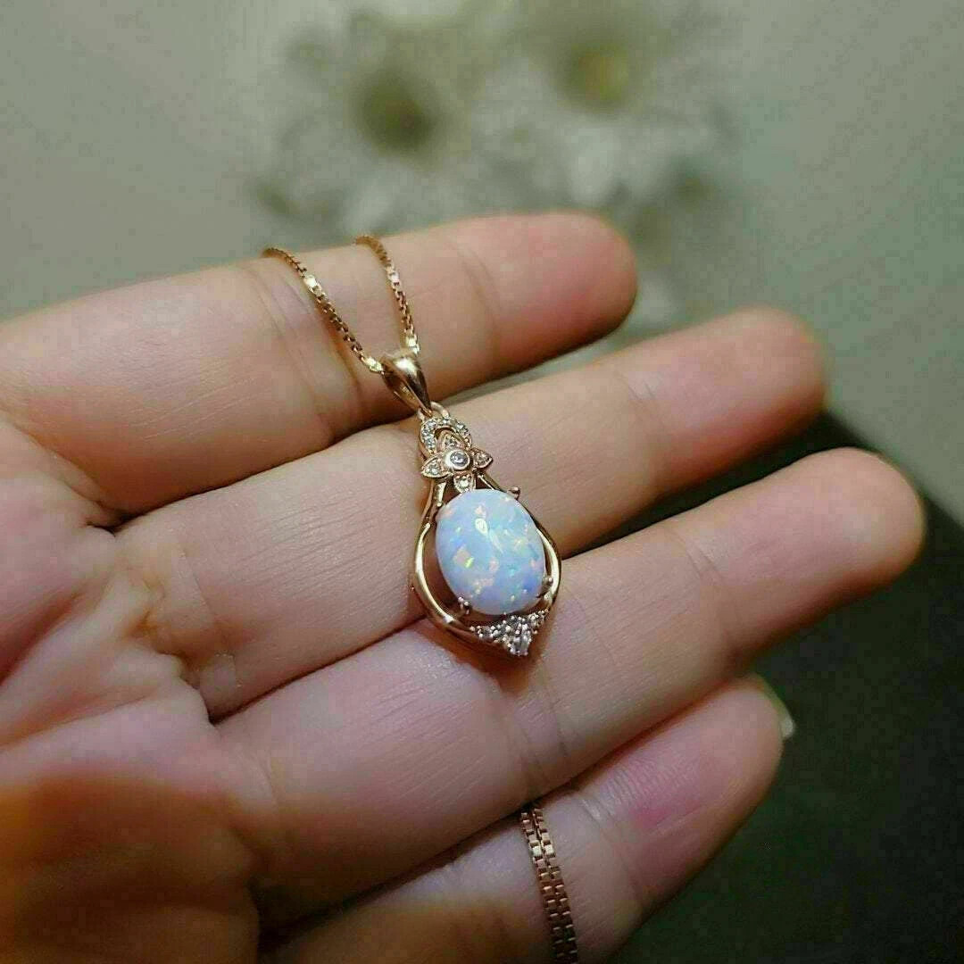 Simulated Fire Opal 1.50 Ct Oval Cut Solitaire Pendant 14K Rose Gold Plated