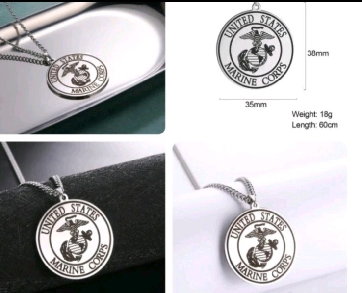 Stainless steel USMC United States Marine Corps pendant necklace silver 20″