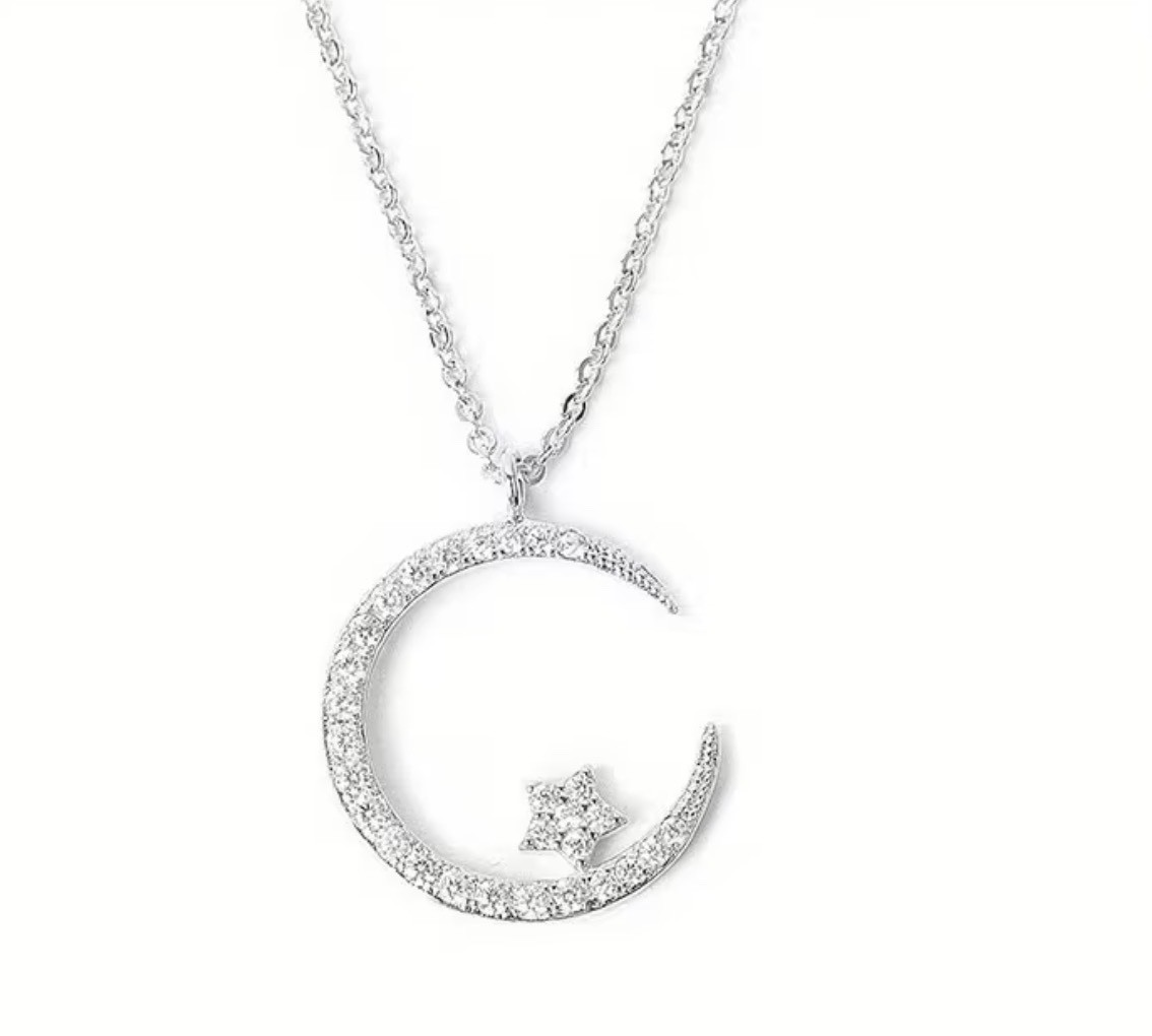 Celestial Star Moon Pendant Necklace Shiny Star Cluster Chain Gold Tone Gift 2