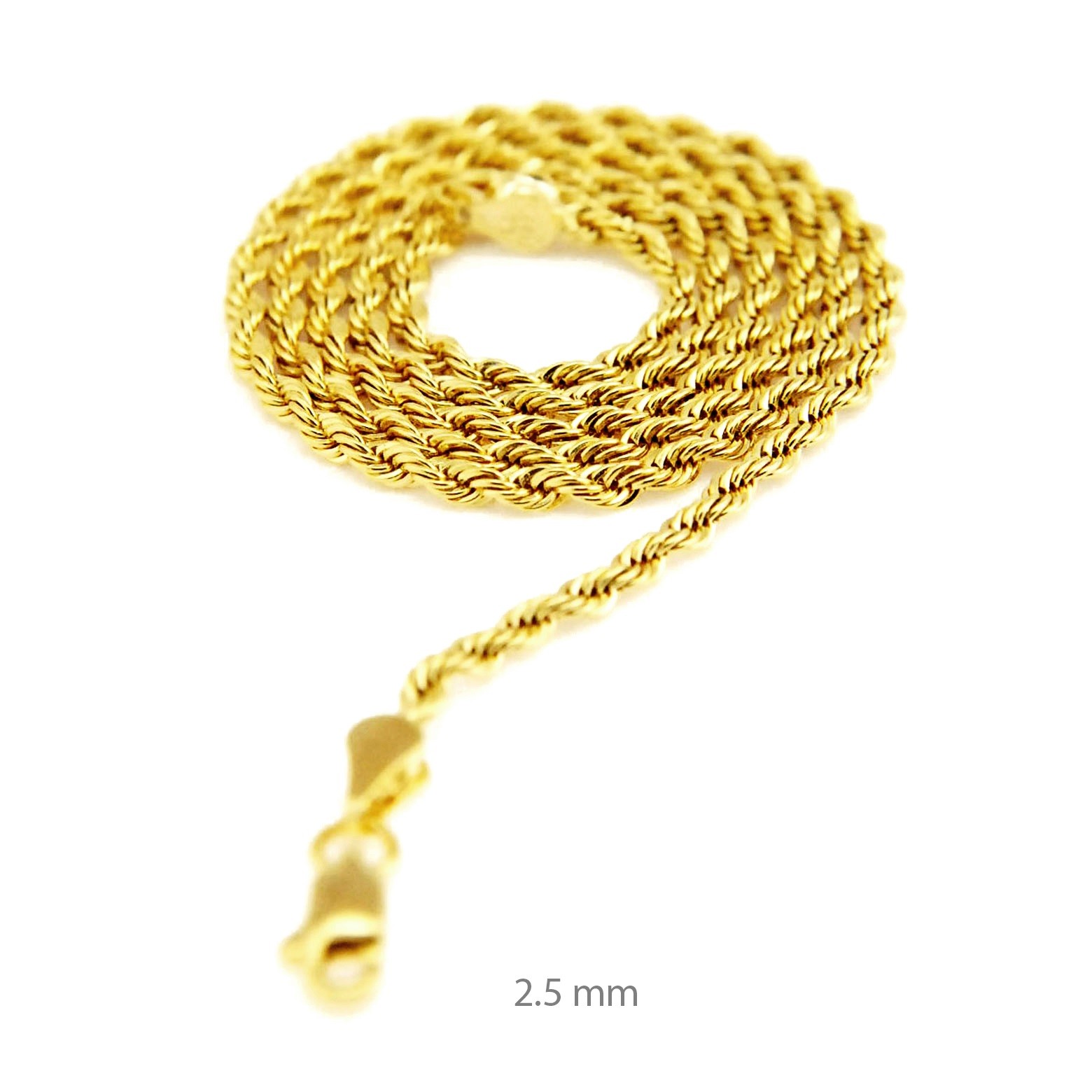 14K Yellow Gold Plated 2.5 / 3 / 4 mm Thin Short Choker 18″ Rope Chain Necklace