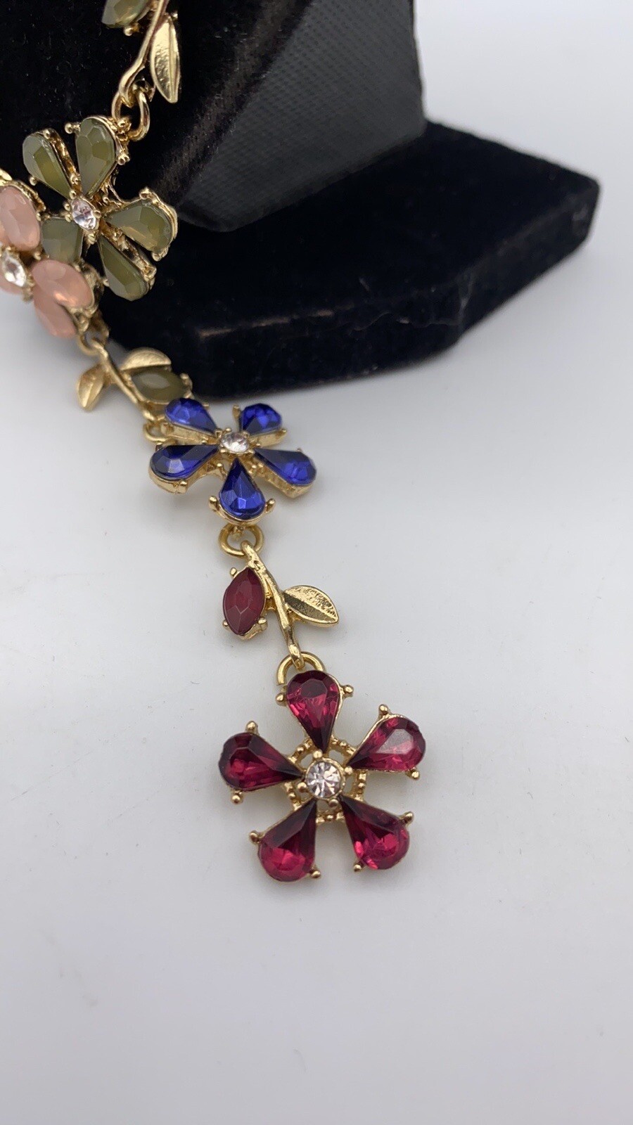 INC International Concepts Gold Tone Multi Color Crystal Flower Y Necklace