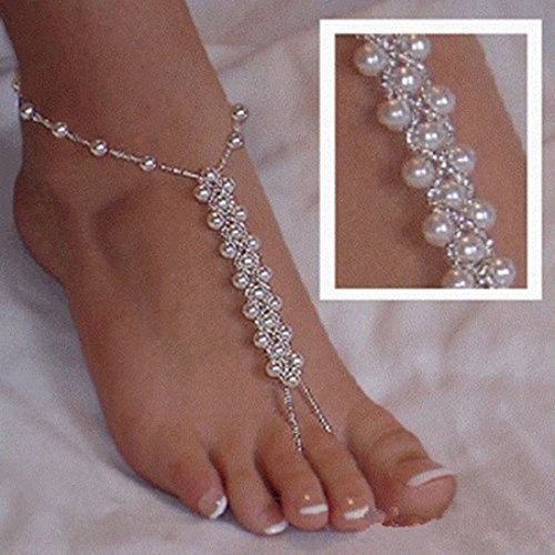 Xiboya textile Pearl Barefoot Foot Jewelry Anklet for One Size, White