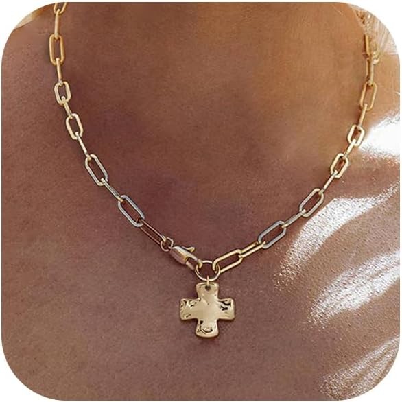Chunky Cross Necklace for Women Trendy Gold Silver Layered Statement Cross Penda