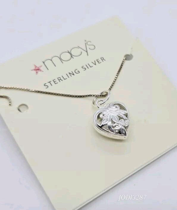 Macy’s Sterling Silver 925 Necklace Puffer Heart 3D New On Card $40