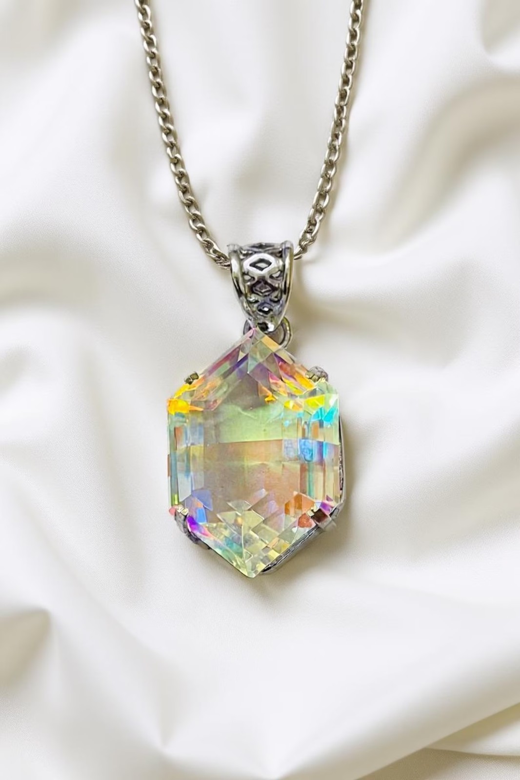 50.70 Ct+ Natural Mystic Topaz Fancy Cut 925 Solid Silver Pendant Gemstone