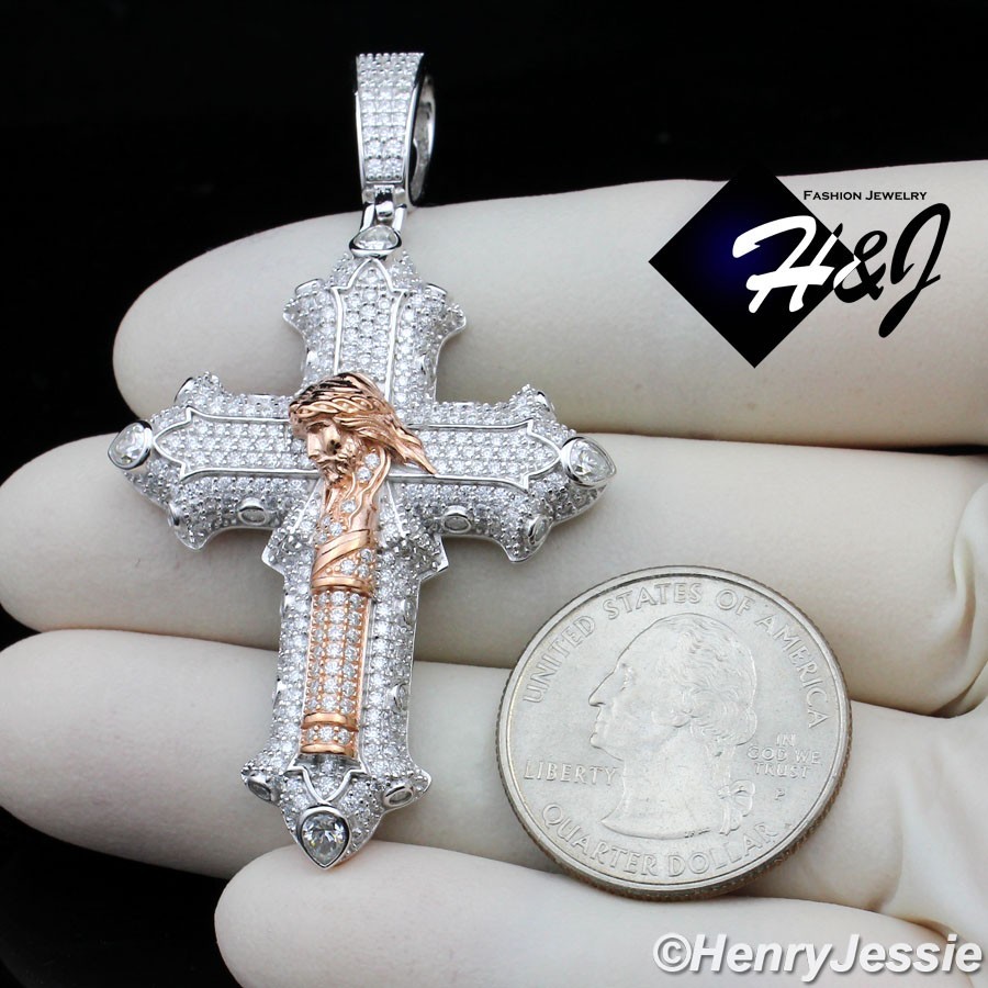 MEN 925 STERLING SILVER BLING MOISSANITE 3D JESUS CHRIST CROSS PENDANT*MRGP562