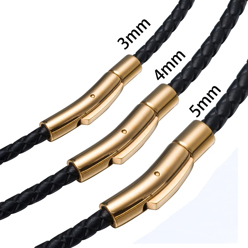 Braided Leather Cord Necklace Black Stainless Steel Magnetic Clasp Jewelry