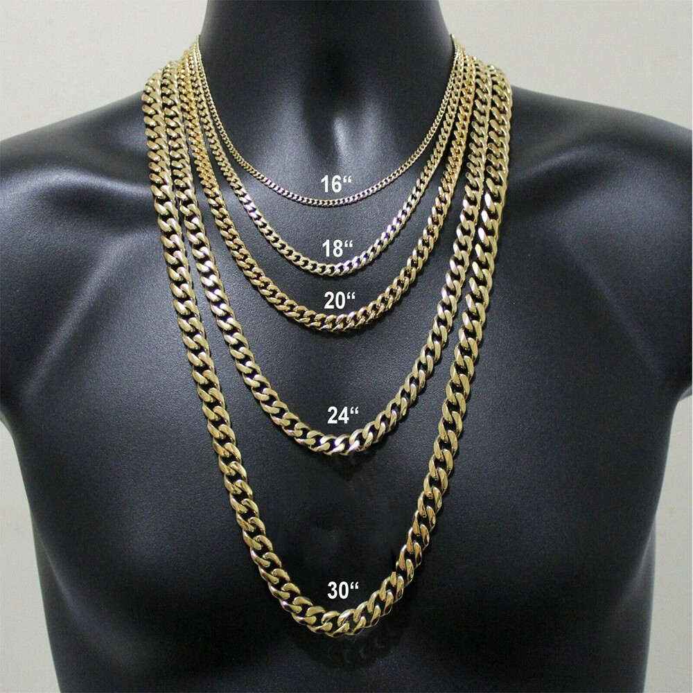 3/5/7/9/11mm Men Gold Plated Curb Cuban Link Chain Necklace Bracelet Xmas 16-30″
