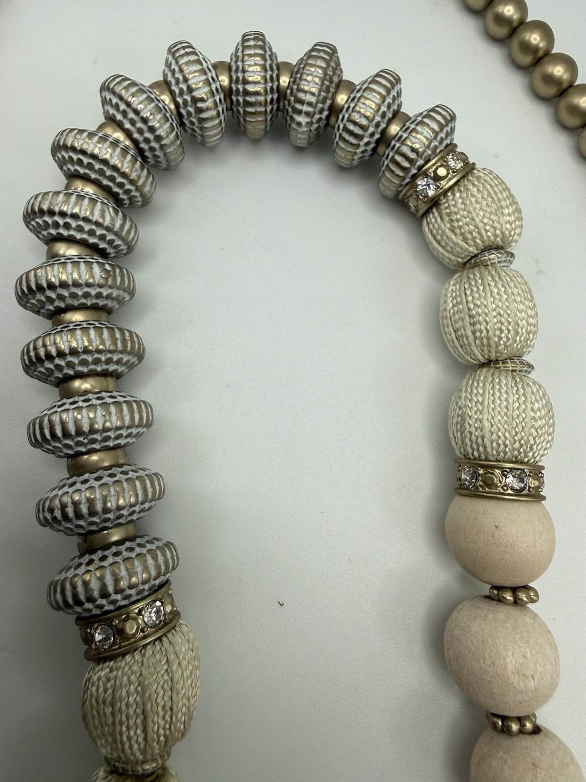 Chico’s 40” Mixed Metals & Textures Beaded Necklace Gold/Silver/Pink/Beige Tones