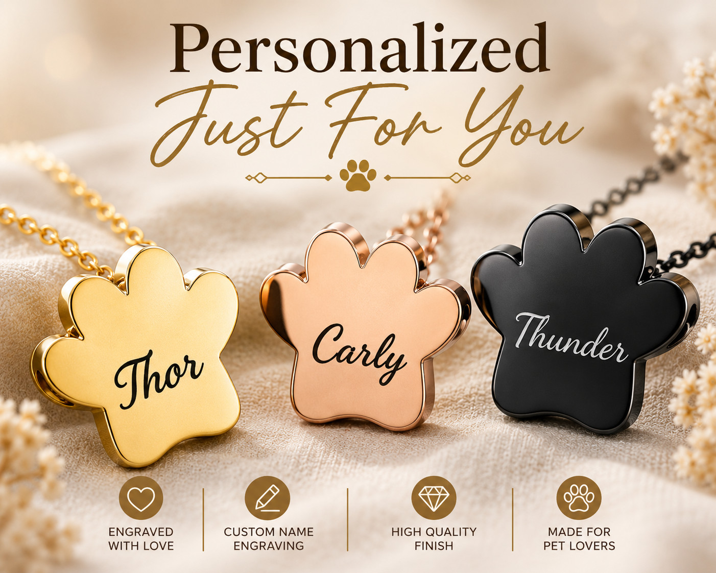 Personalized Pet Memorial Necklace for Ashes – Paw Print Urn Necklace