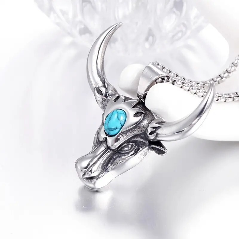 Men’s Fashion Stainless Steel Bull Head Necklace Pendant