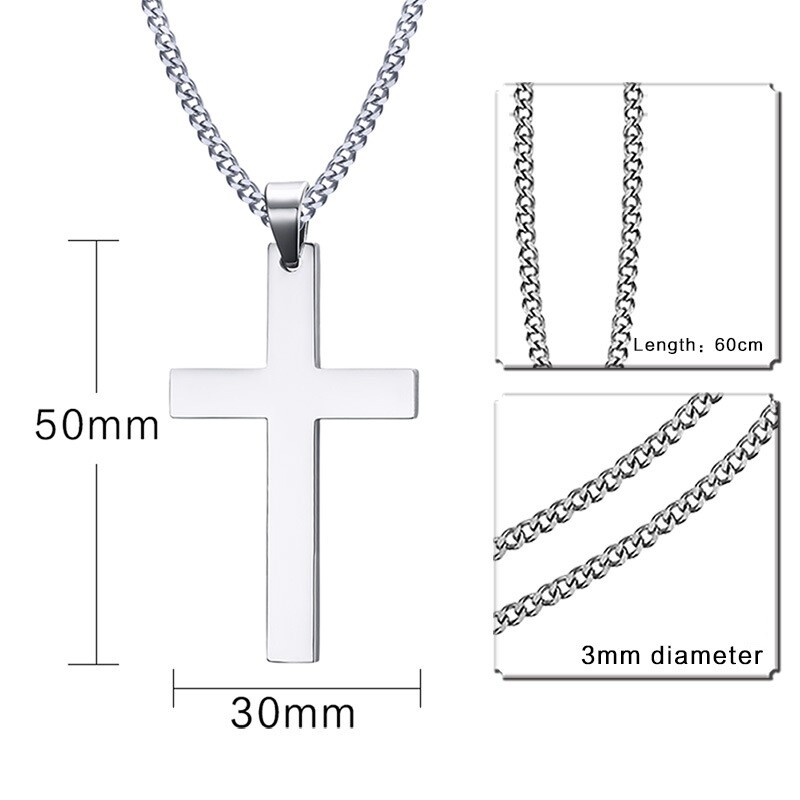 2PCS Men’s Cross pendant Cuban Necklace 24″ stainless steel Silver Plain Gift US