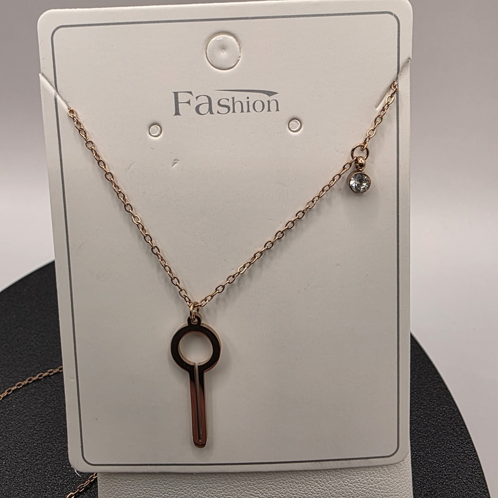 Stainless Steel Rose Copper Plated 16″Necklace w/22mm Key Pendant
