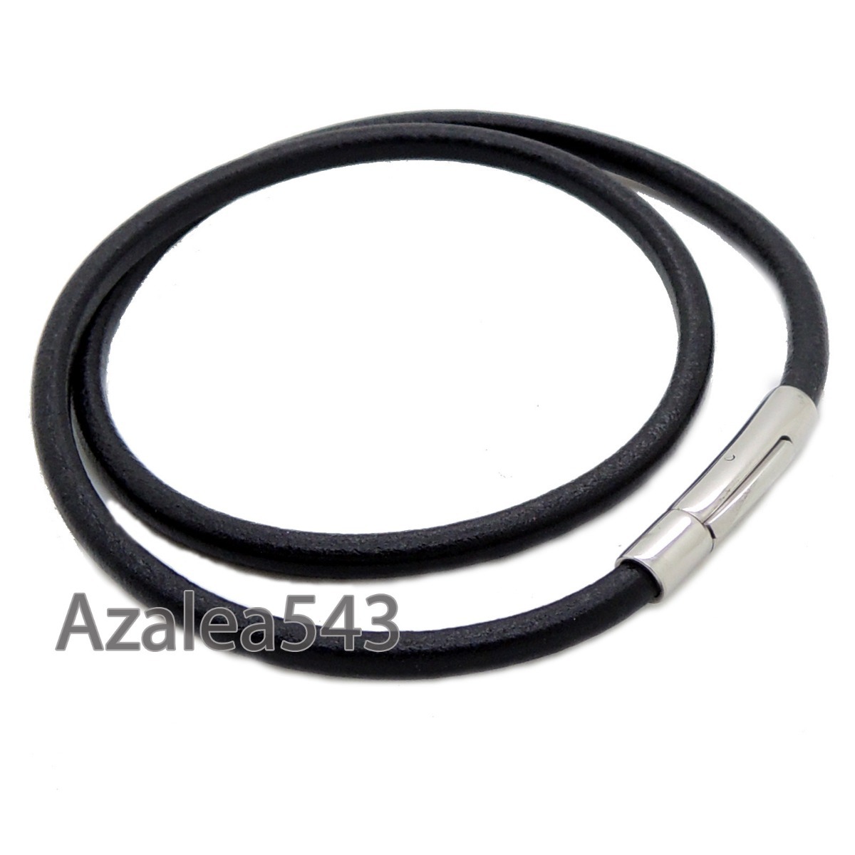 14″~40″ 3/4/5mm Black Round Genuine Leather Cord Stainless Steel Lock Necklace