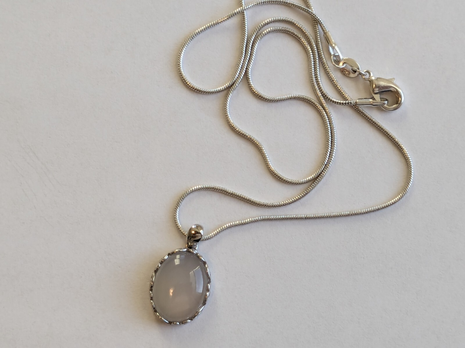 Natural Eye Clean Chalcedony 16x12mm Pendant with S925 gSetting/Rhodium Plating
