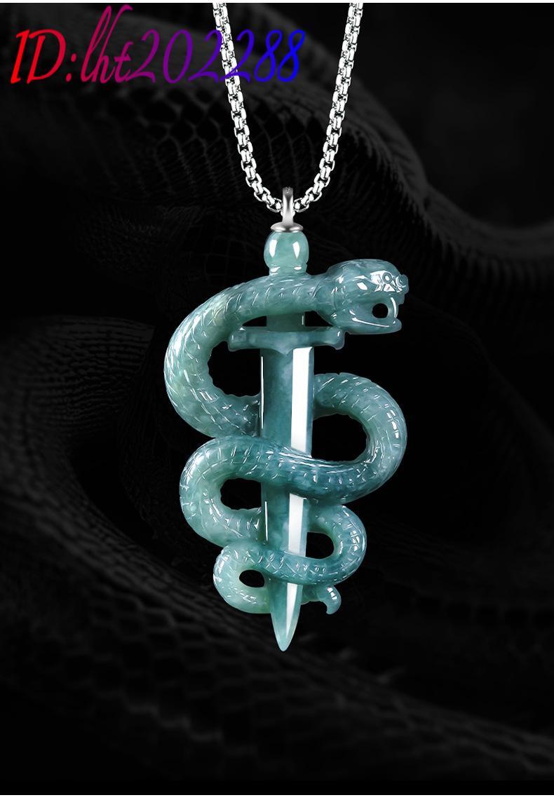 Blue Myanmar Jadeite Snake Pendant Necklace 925 Silver Burmese Jade