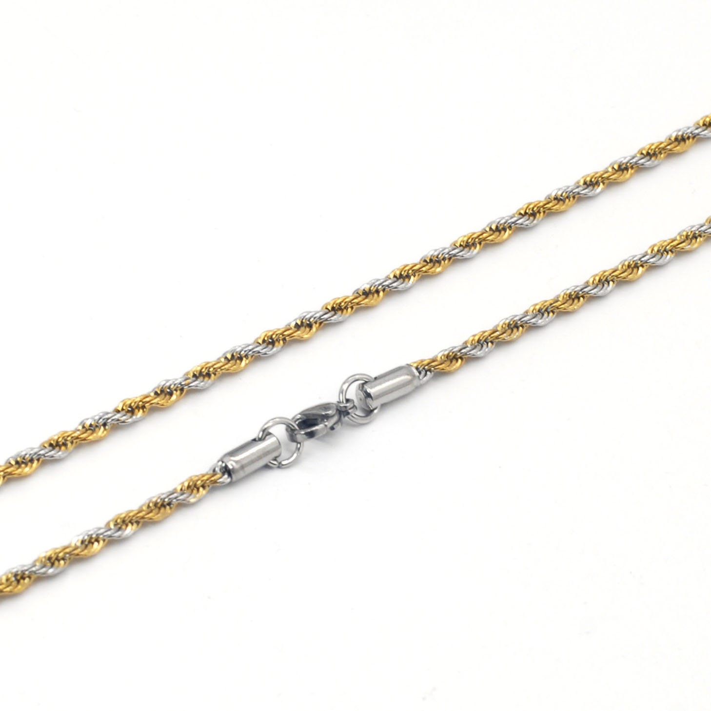 Gold Plated and Silver Stainless Steel Twist Rope Chain Necklace 20″ SSC37-20