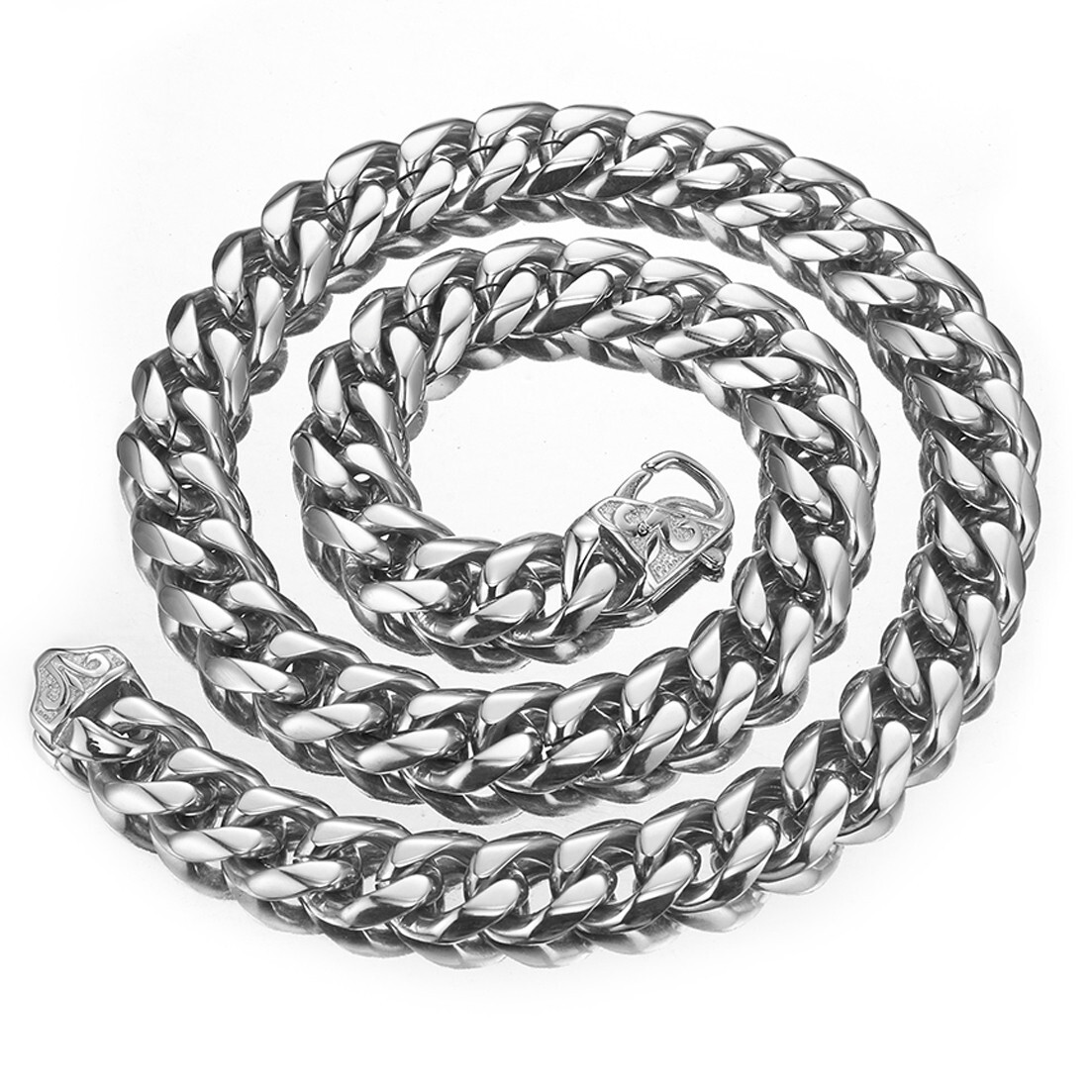 13/15mm Heavy Cut Men’s 316L Stainless Steel Curb Cuban Chain Necklace Bracelet
