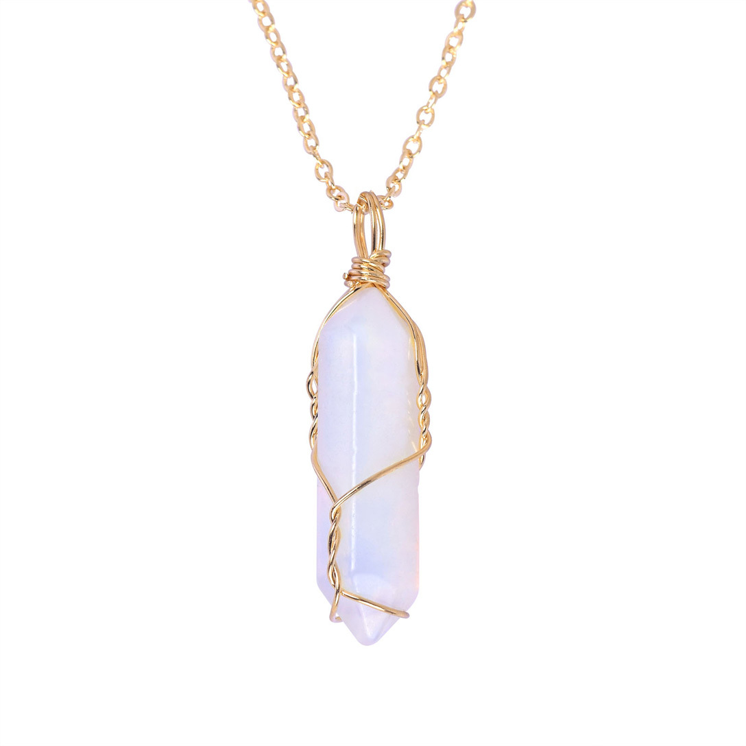 Crystal Gemstone Necklaces Energy Healing Hexagonal Stone Pendant for Men Women