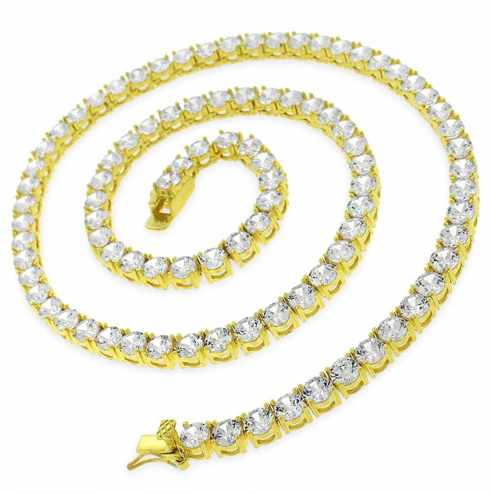 14K Gold Plated 925 Sterling Silver 3mm 4mm 5mm Round Cut CZ Tennis Necklace