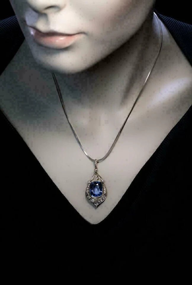 2.55 Ct Cushion Cut Blue sapphire Pendant Wedding Pendant 14k Solid White Gold