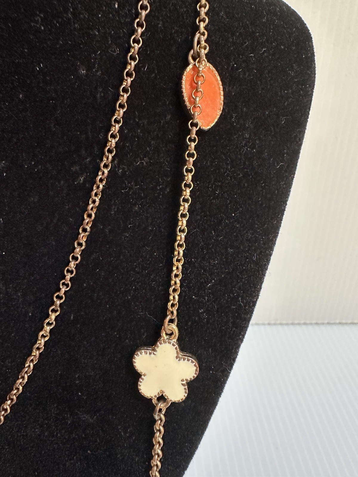 DESIGNER SIGNED”YOU AND I”38”LONG LUCIT ORANGE CREAMY BUTTERFLIES STARS NECKLACE