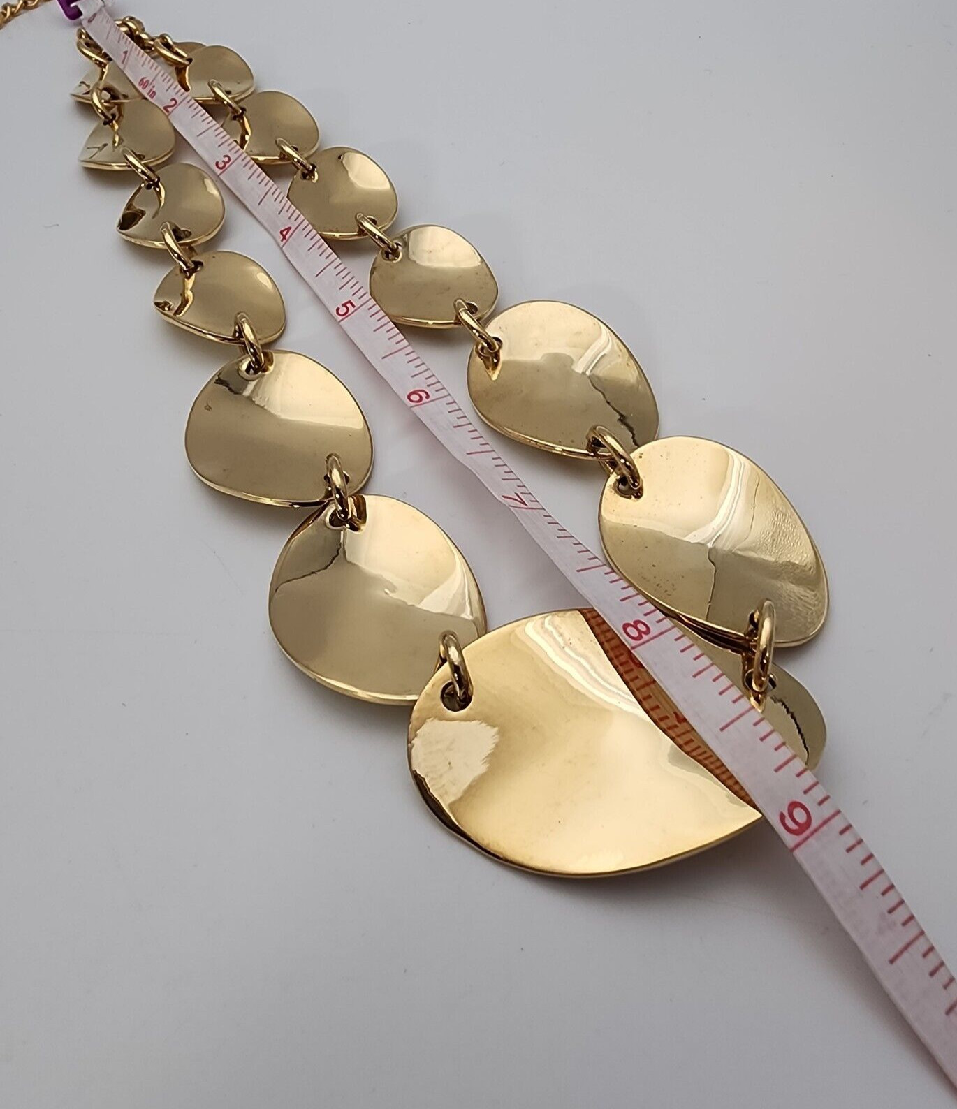 Vtg Choker Francesca Visconti Graduated Waved Ovals Shiny Gold Tone Necklace 16″